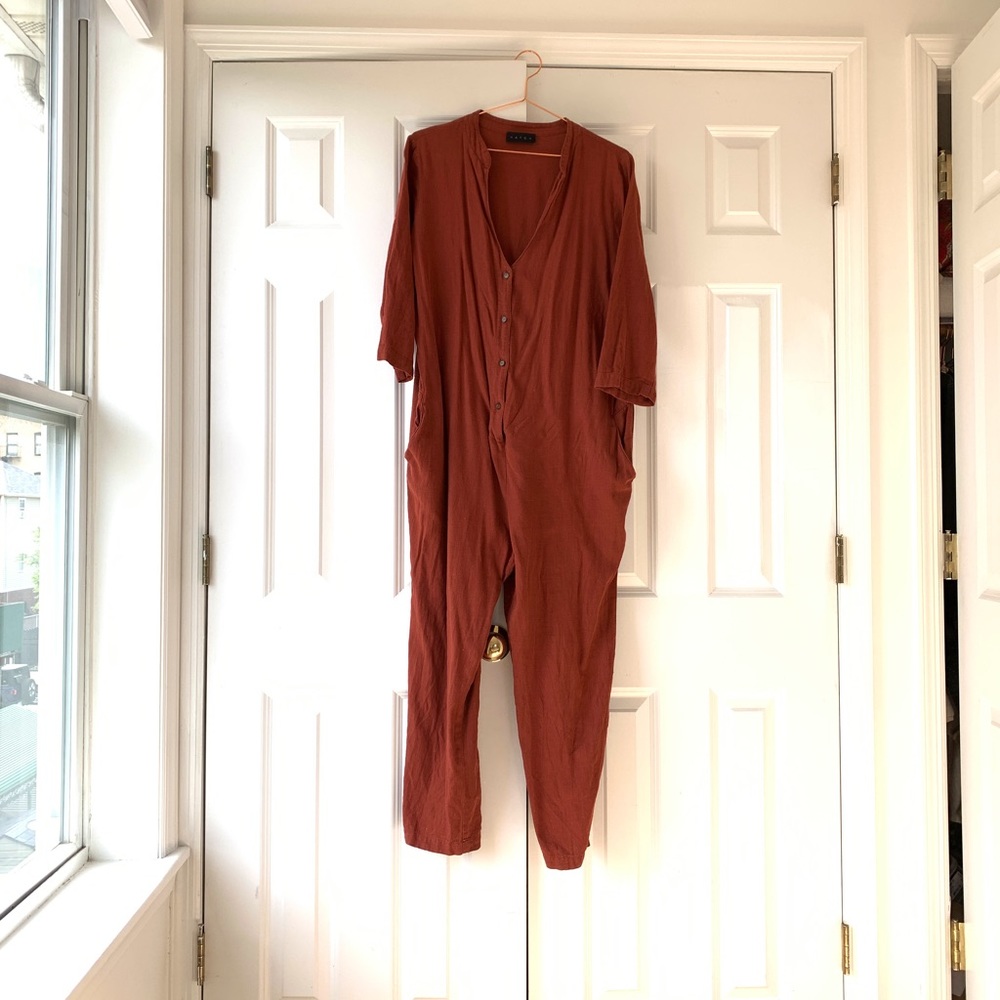 Hatch Maternity Jumpsuit O/S rust red
